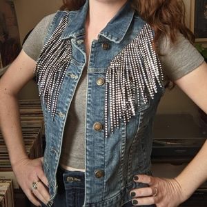 OOAK upcycled rhinestone fringe vest